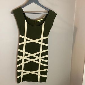 Antonio Milani Olive & Cream Bodycon Form Fitting Dress XS